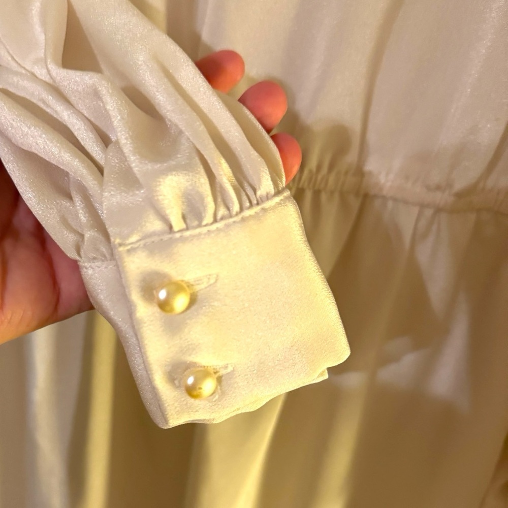 IN THE MOOD 80s Ivory LS Midi Shift Dress w/Sequins Embroidery & Pearls Sz 12 - Picture 6 of 8